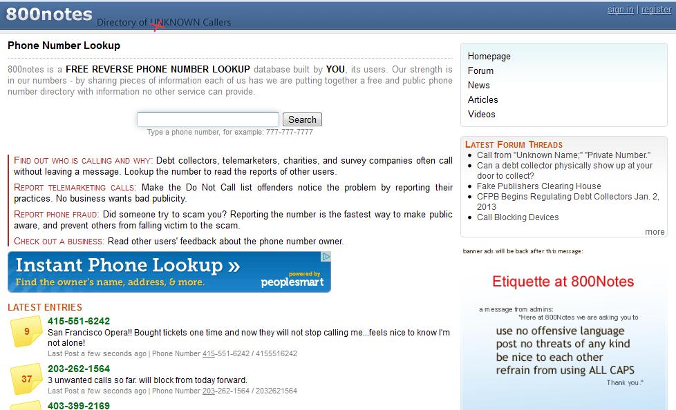 Screenshot of 800notes.com